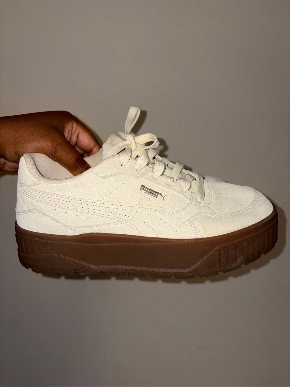 Puma Creeper Women's Cream Upper Sneaker with Brown Platform Sole